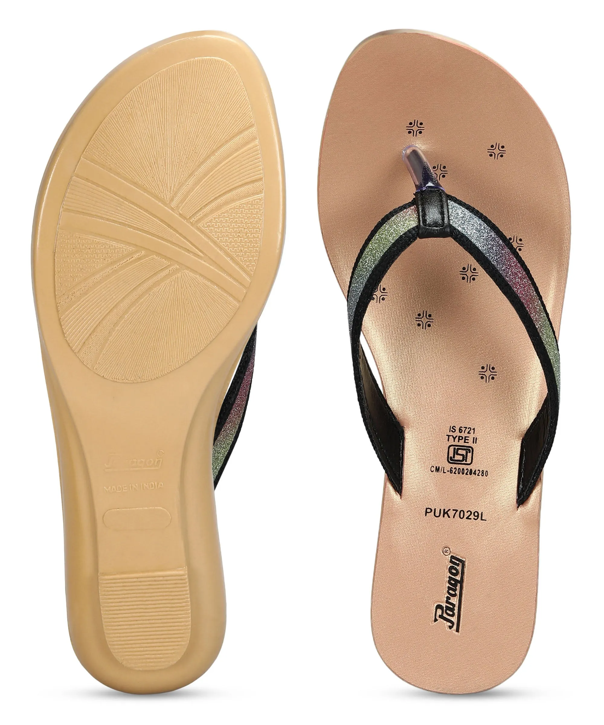 Paragon Women's Slip On Flat Black Sandals | Durable Dailywear Sandals