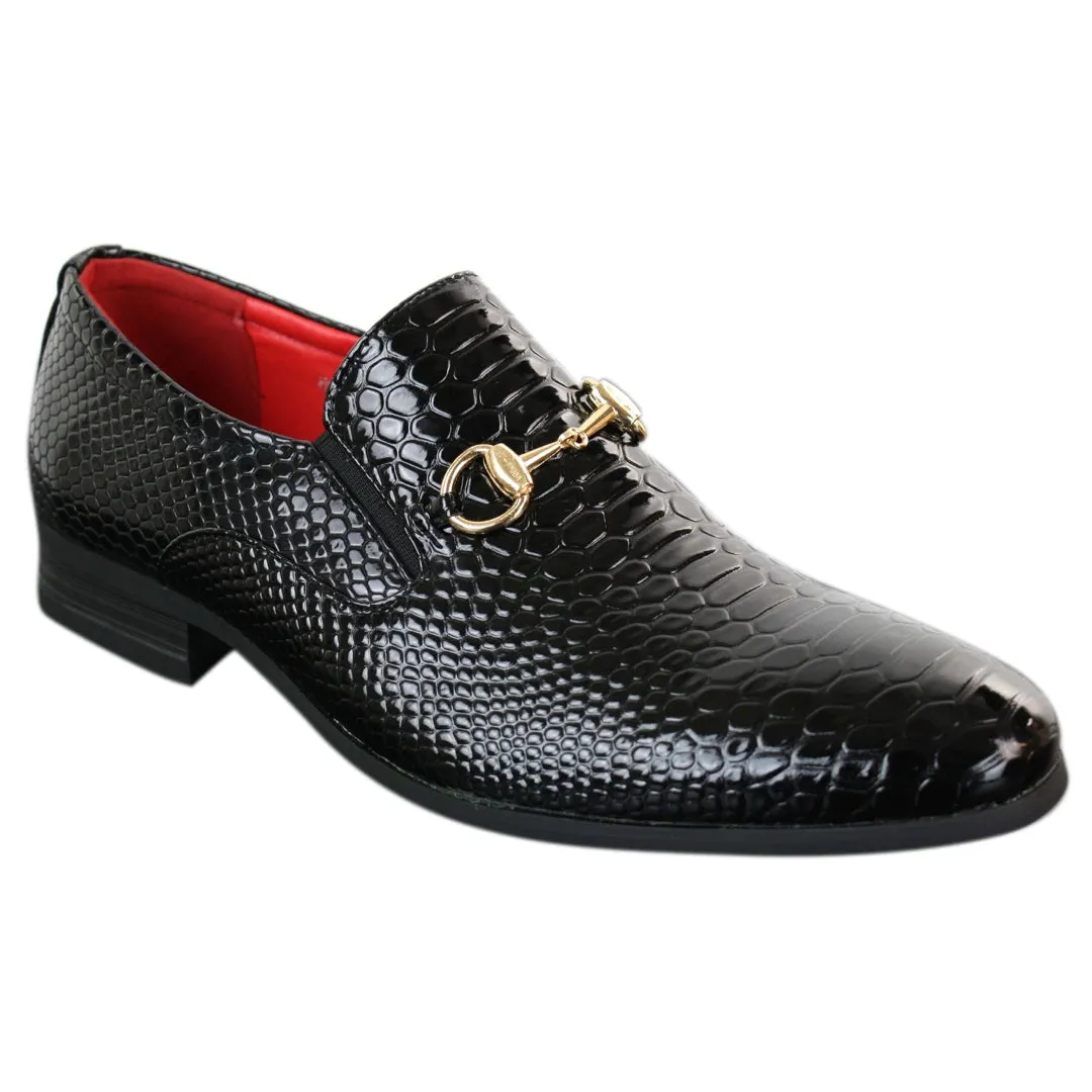 Patent Slip On Gold Buckle Leather Shoes