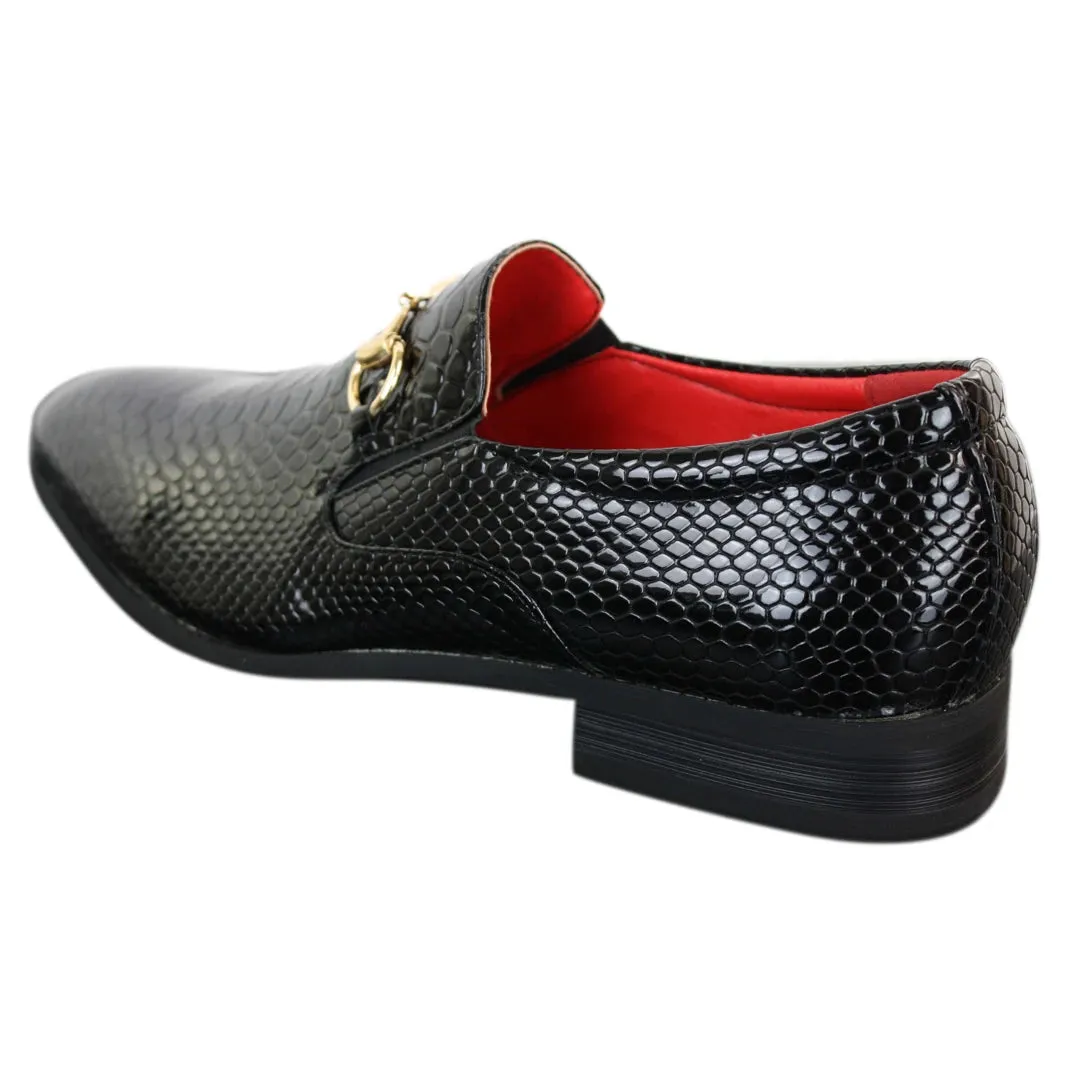 Patent Slip On Gold Buckle Leather Shoes