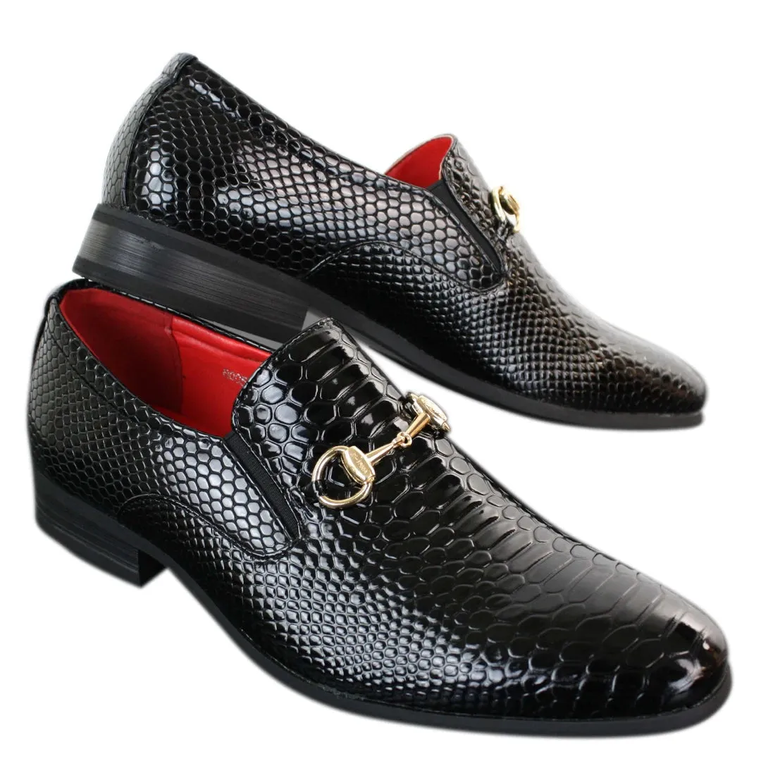 Patent Slip On Gold Buckle Leather Shoes