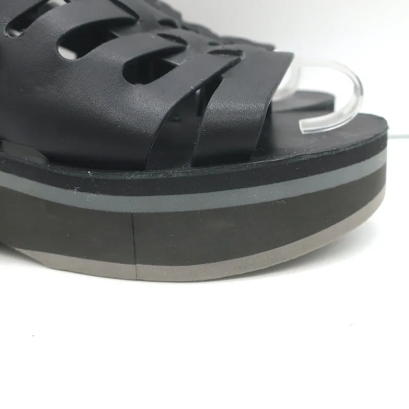 Robert Clergerie Fily Flatform Slingback Sandals Black Leather Size 37 NEW