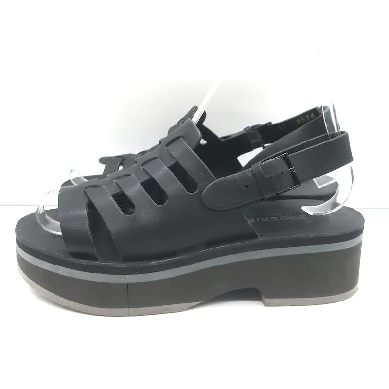 Robert Clergerie Fily Flatform Slingback Sandals Black Leather Size 37 NEW