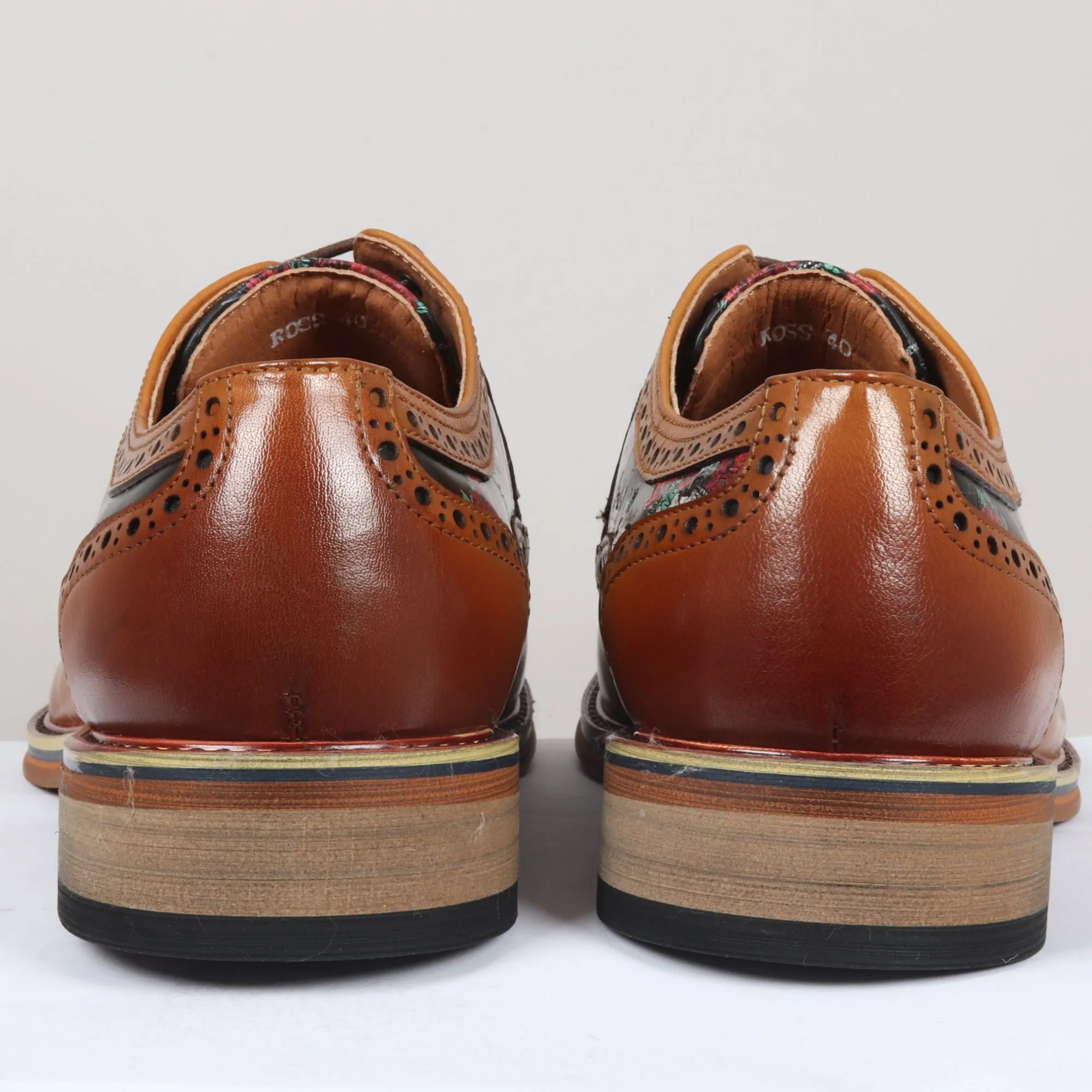 Ross Floral Skull Print Leather Oxford Brogue Lace Up Formal Dress Shoe