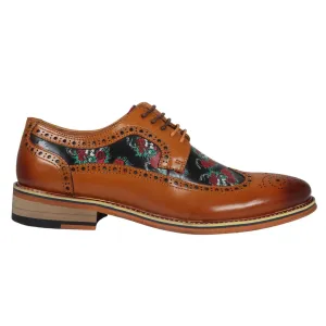 Ross Floral Skull Print Leather Oxford Brogue Lace Up Formal Dress Shoe