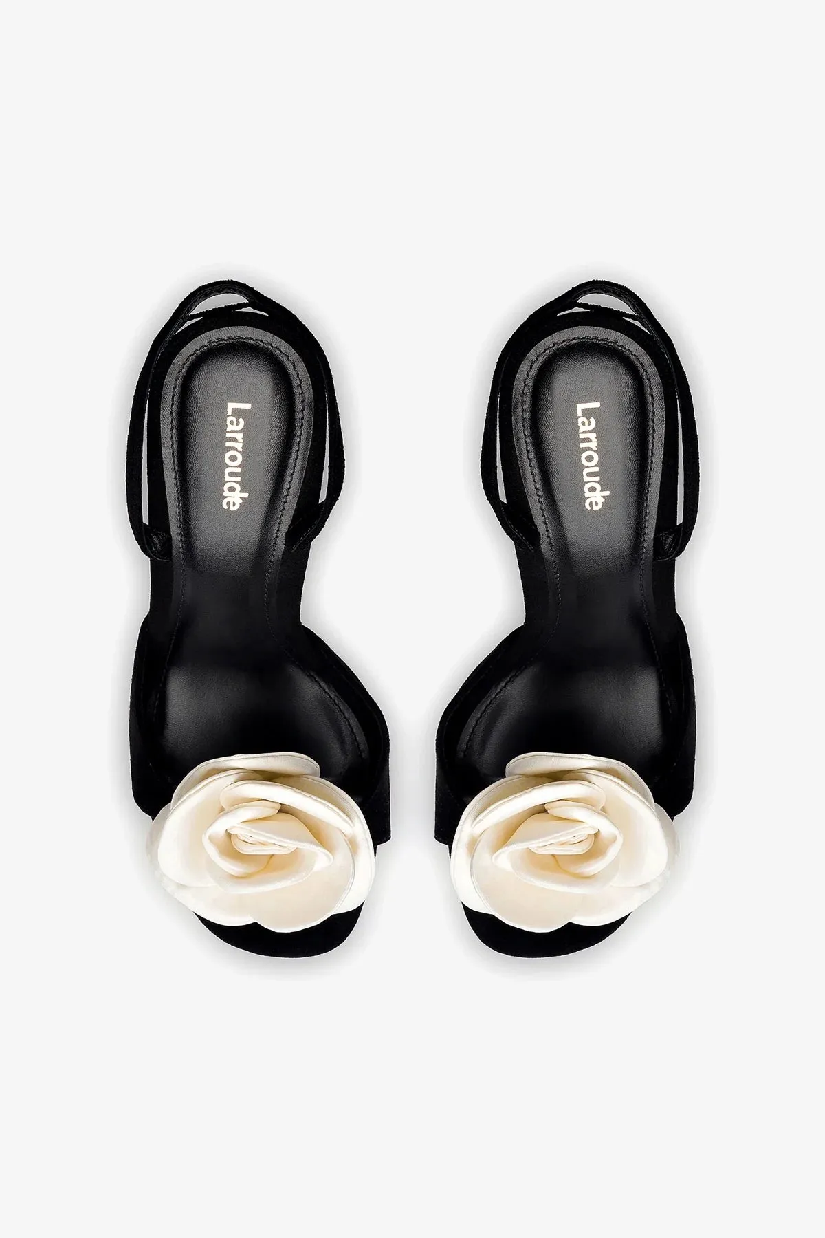 Salma Sandal In Black Suede and Ivory Satin