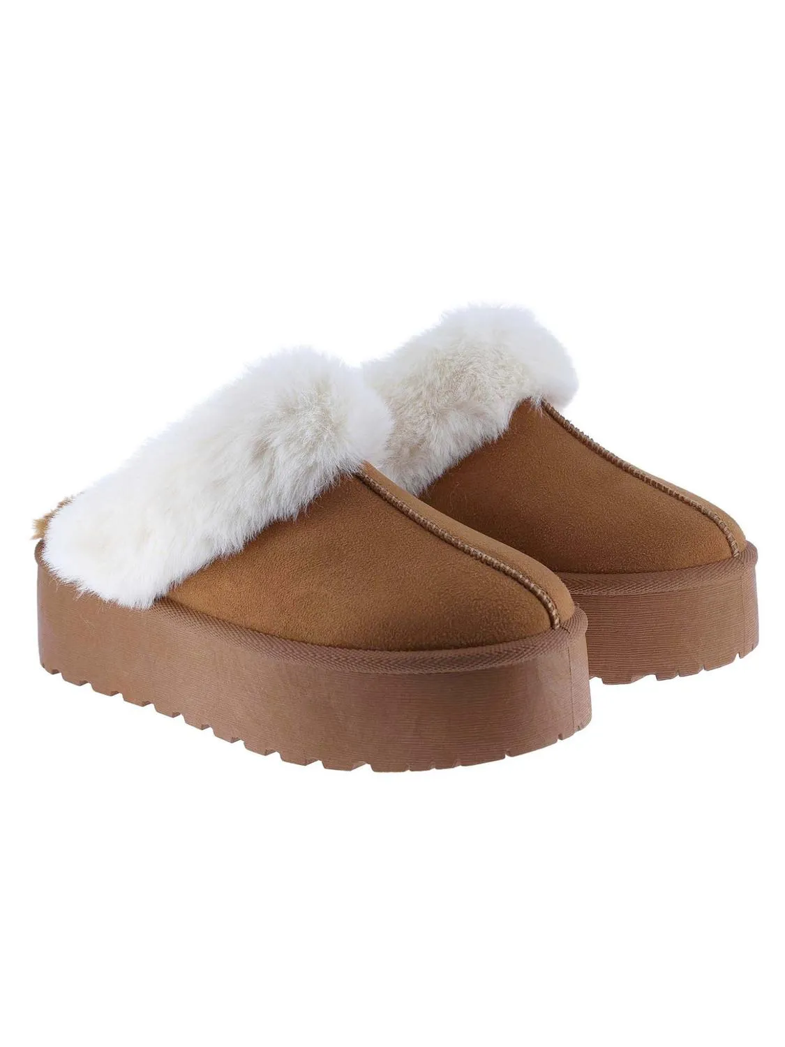 Snowbound Chunky Platform Slippers In Tan