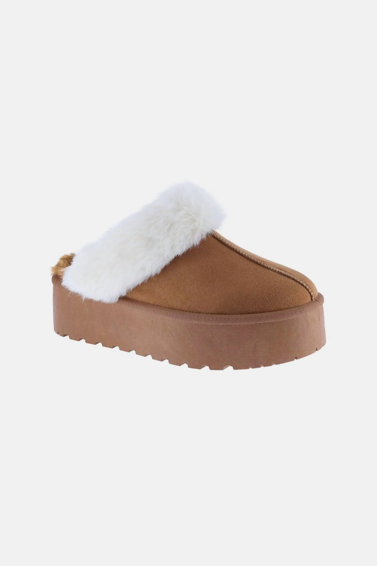 Snowbound Chunky Platform Slippers In Tan