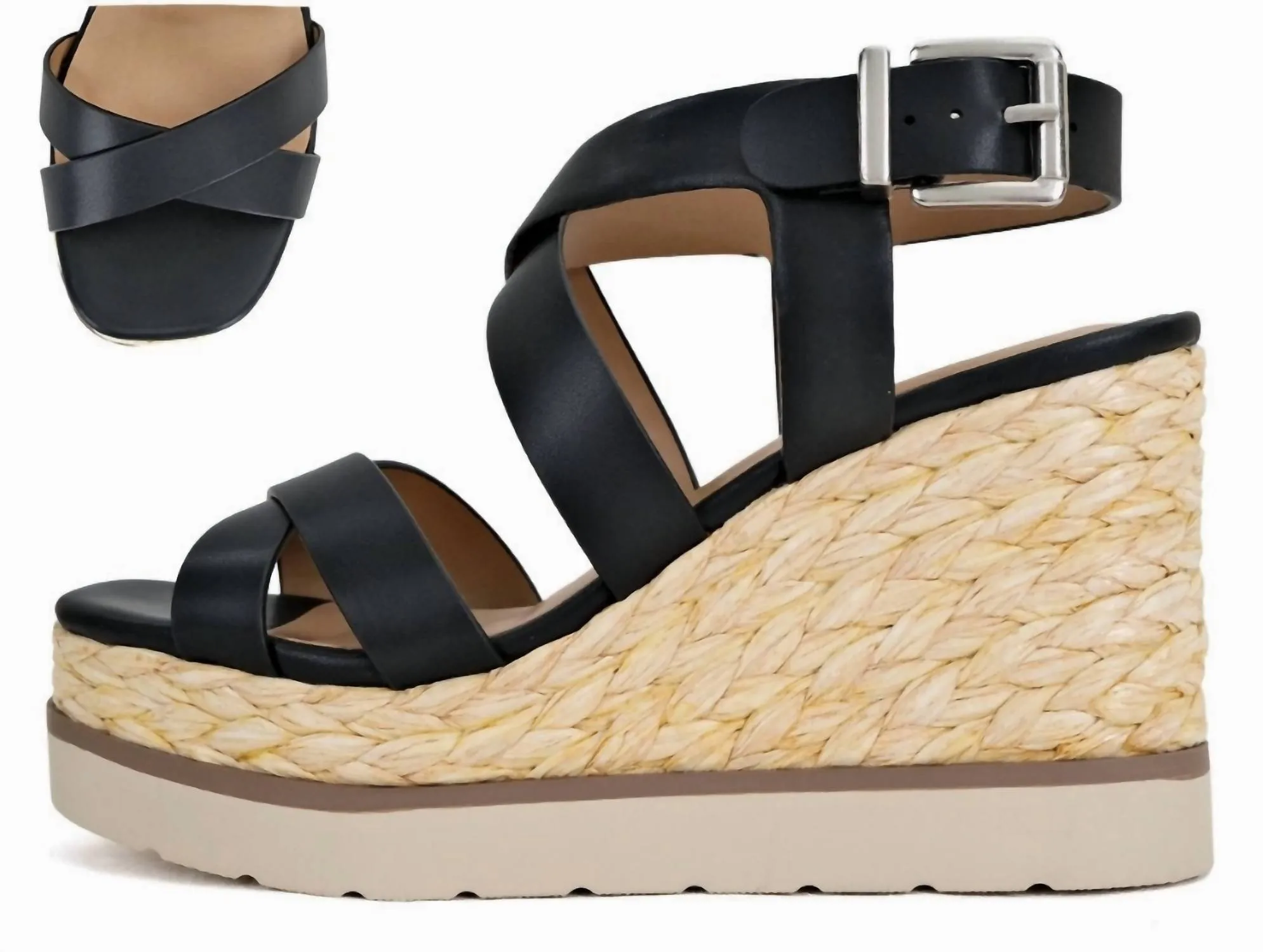 Soda Calina Jule Braided Wedge In Black