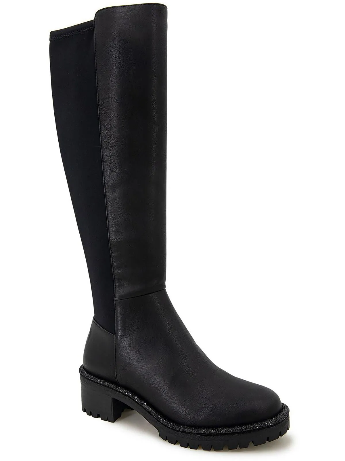 Tate Jewel Stretch Womens Block Heel Side Zip Knee-High Boots