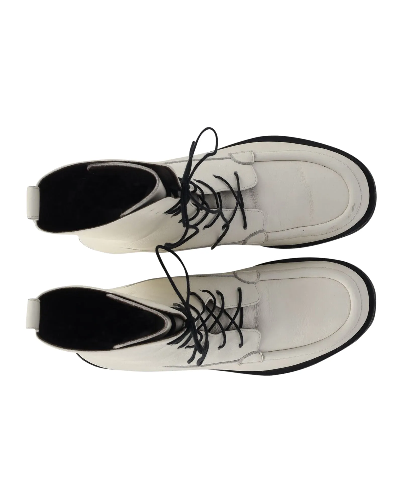 The Row Patty Lace-Up Combat Boots in White Leather