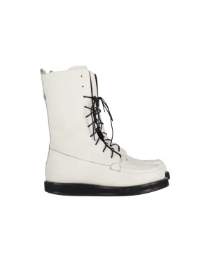 The Row Patty Lace-Up Combat Boots in White Leather