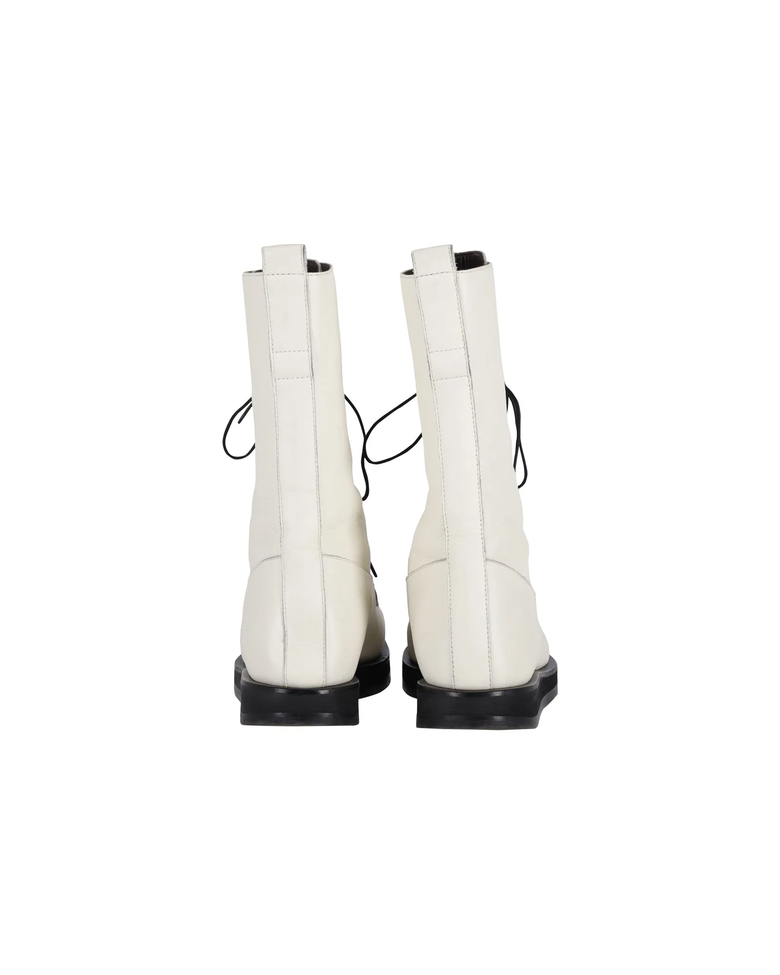 The Row Patty Lace-Up Combat Boots in White Leather