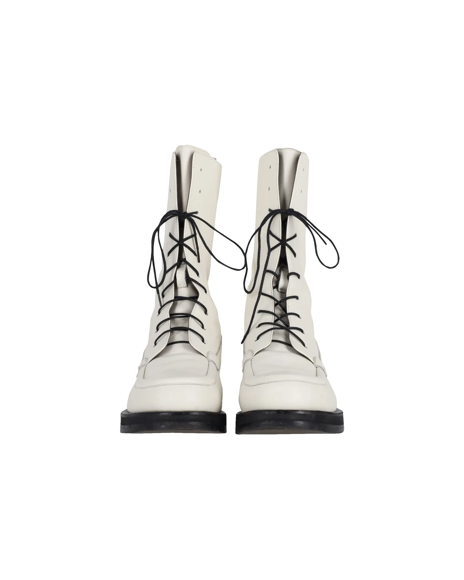The Row Patty Lace-Up Combat Boots in White Leather