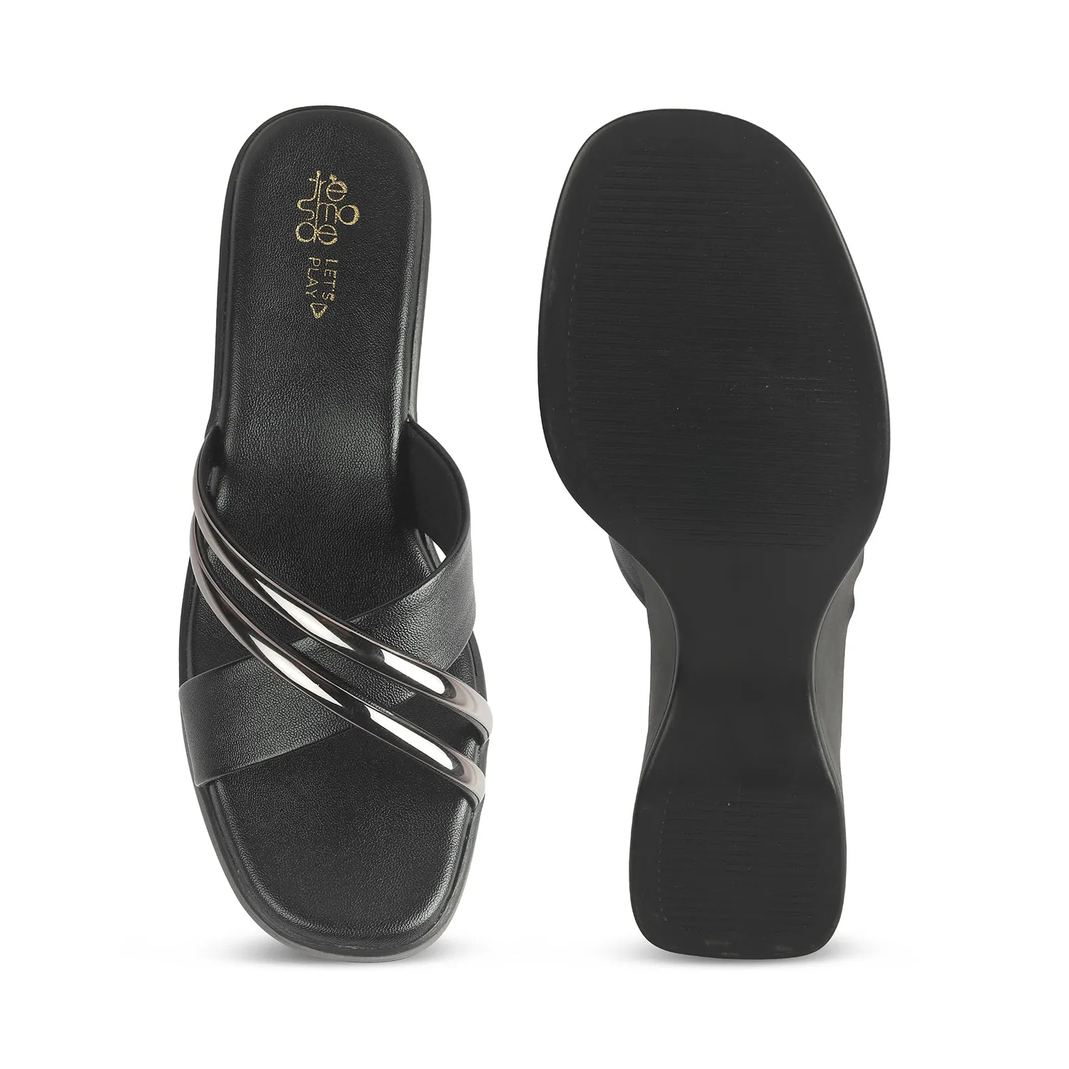 Tresmode Coglam Black Women's Dress Wedge Sandals