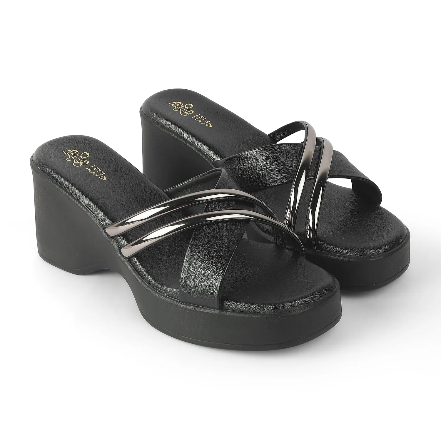 Tresmode Coglam Black Women's Dress Wedge Sandals
