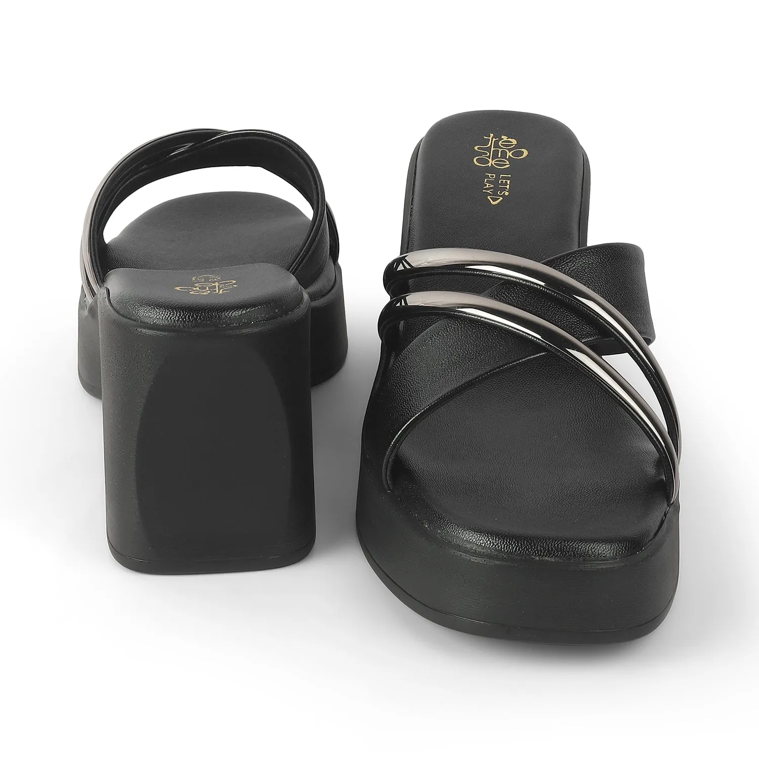 Tresmode Coglam Black Women's Dress Wedge Sandals