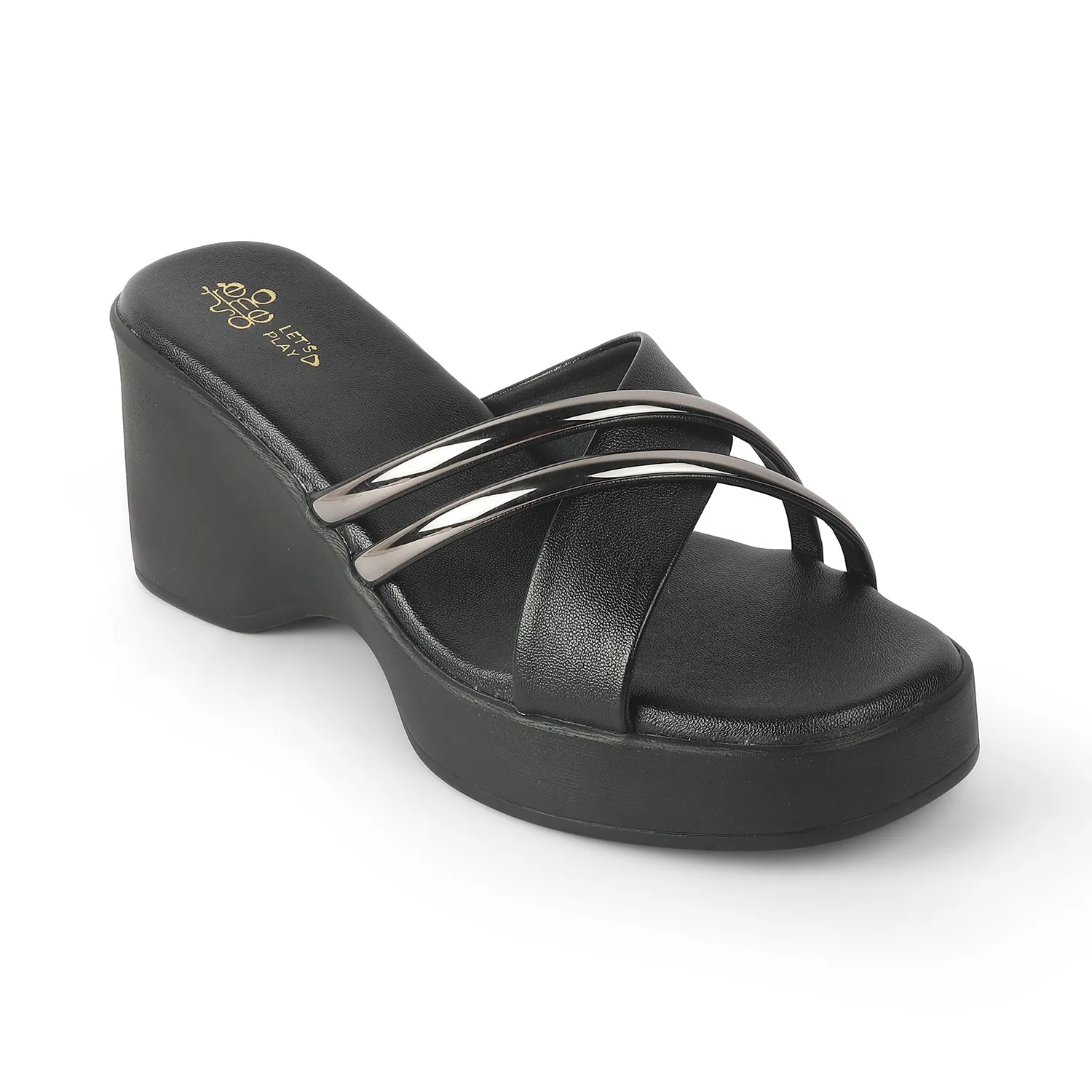 Tresmode Coglam Black Women's Dress Wedge Sandals