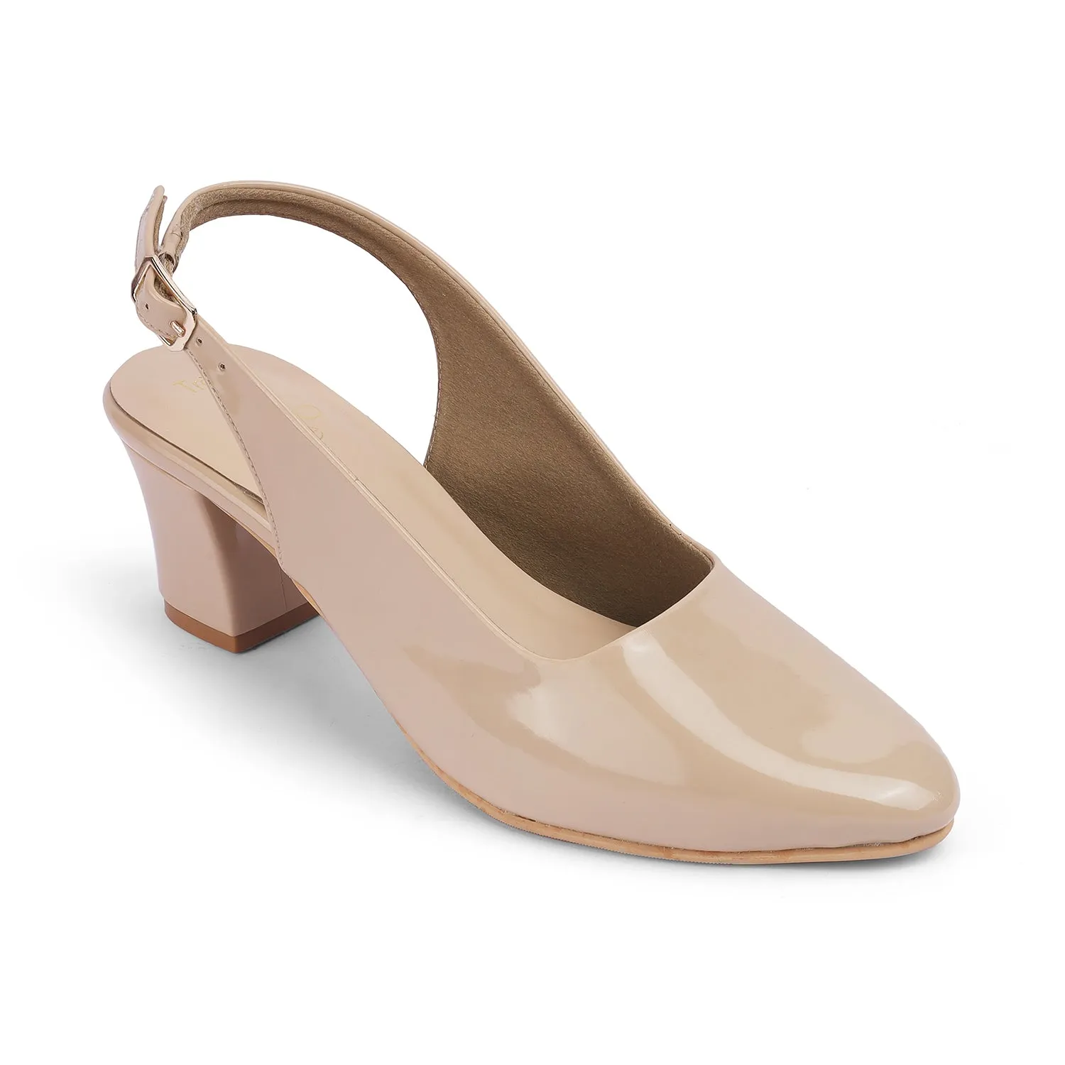 Tresmode Snump TMS-6 Beige Women's Dress Block Heel Slingback Pumps