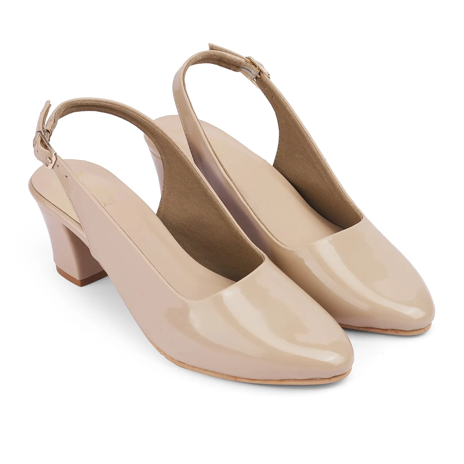 Tresmode Snump TMS-6 Beige Women's Dress Block Heel Slingback Pumps