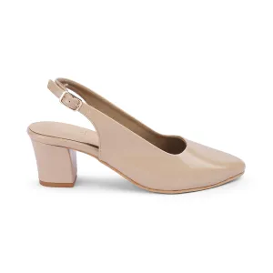 Tresmode Snump TMS-6 Beige Women's Dress Block Heel Slingback Pumps
