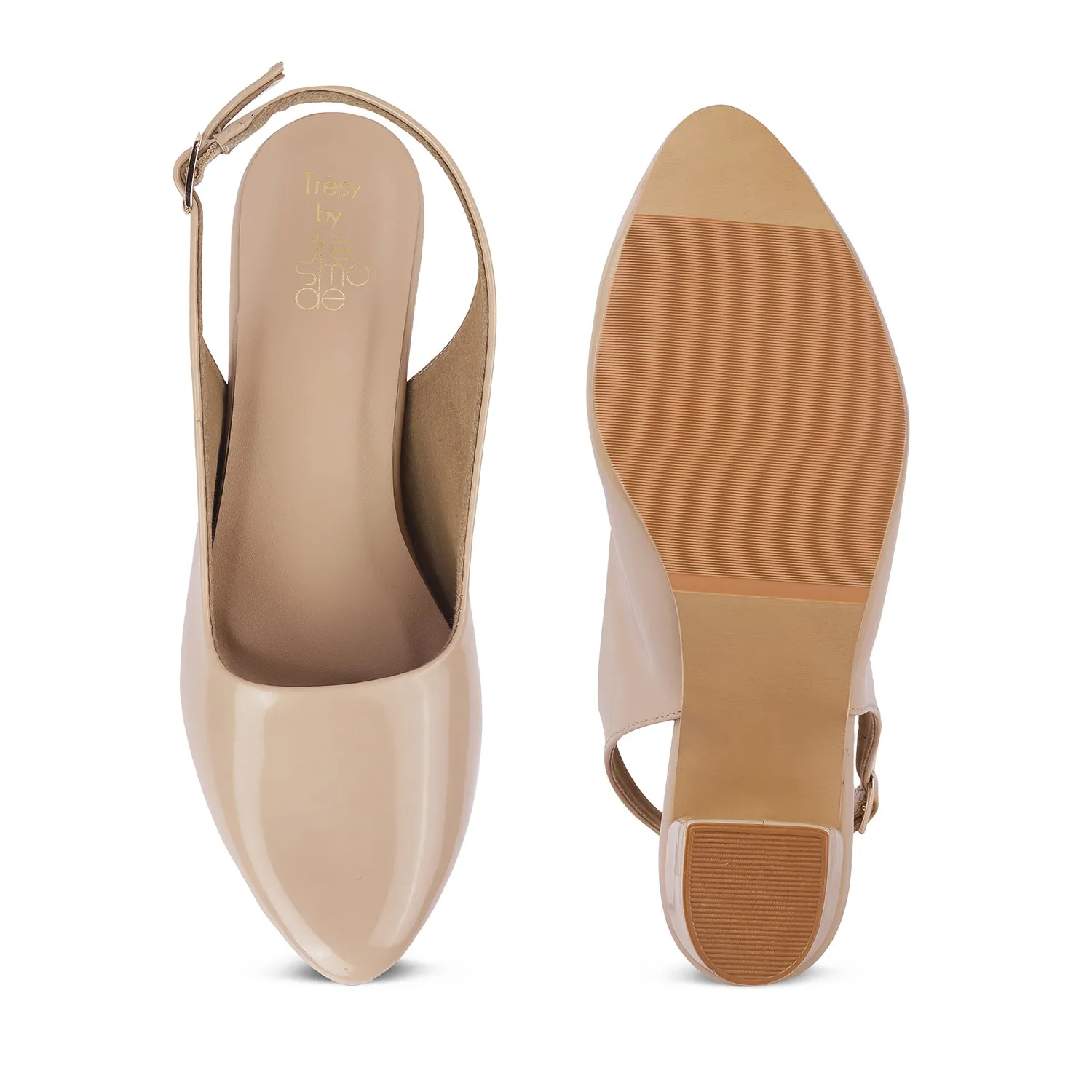 Tresmode Snump TMS-6 Beige Women's Dress Block Heel Slingback Pumps
