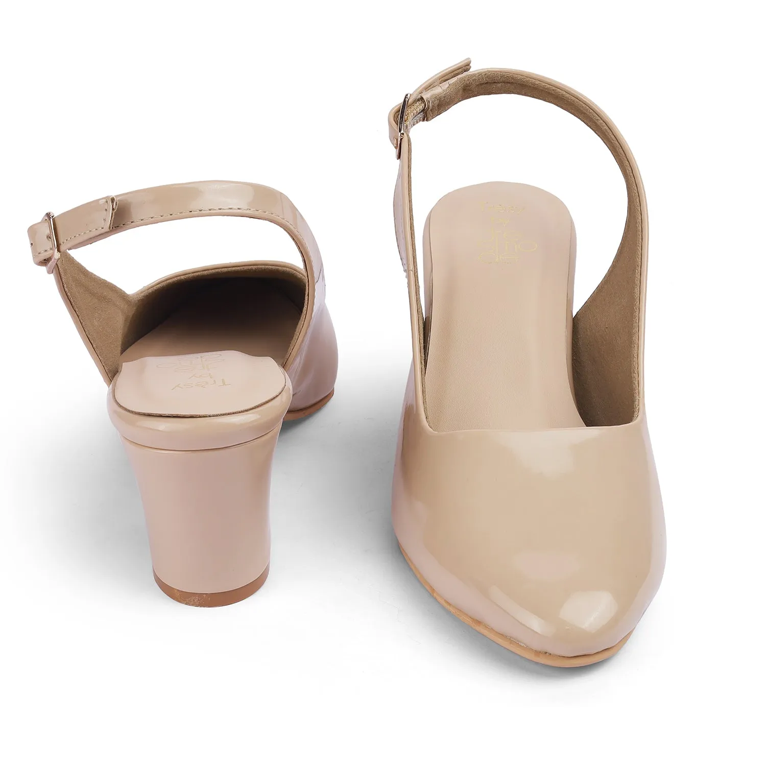 Tresmode Snump TMS-6 Beige Women's Dress Block Heel Slingback Pumps