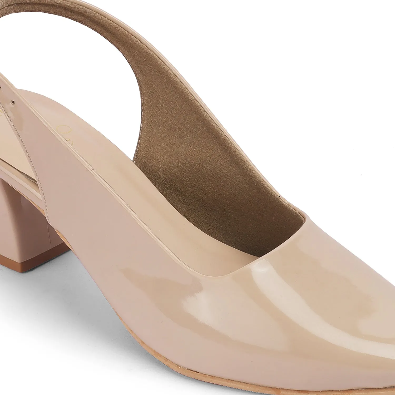 Tresmode Snump TMS-6 Beige Women's Dress Block Heel Slingback Pumps