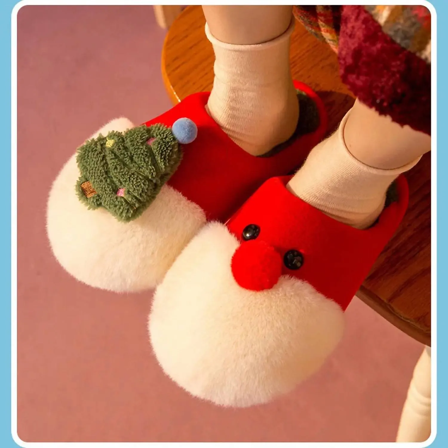 Women Rocking Around The Christmas Tree Fuzzy Slippers In Red