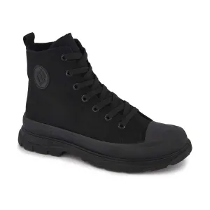 Women's Canvas Sneaker Booties With Side Zipper In Black