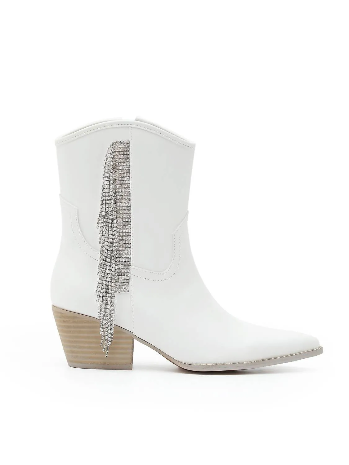 Women's Layla Rhinestone Fringe Bootie In White