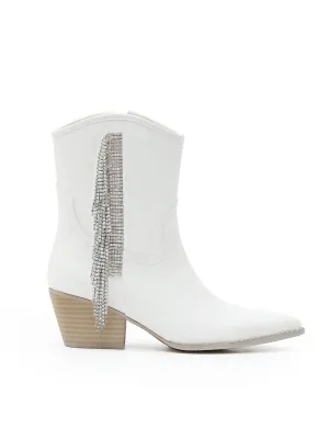 Women's Layla Rhinestone Fringe Bootie In White