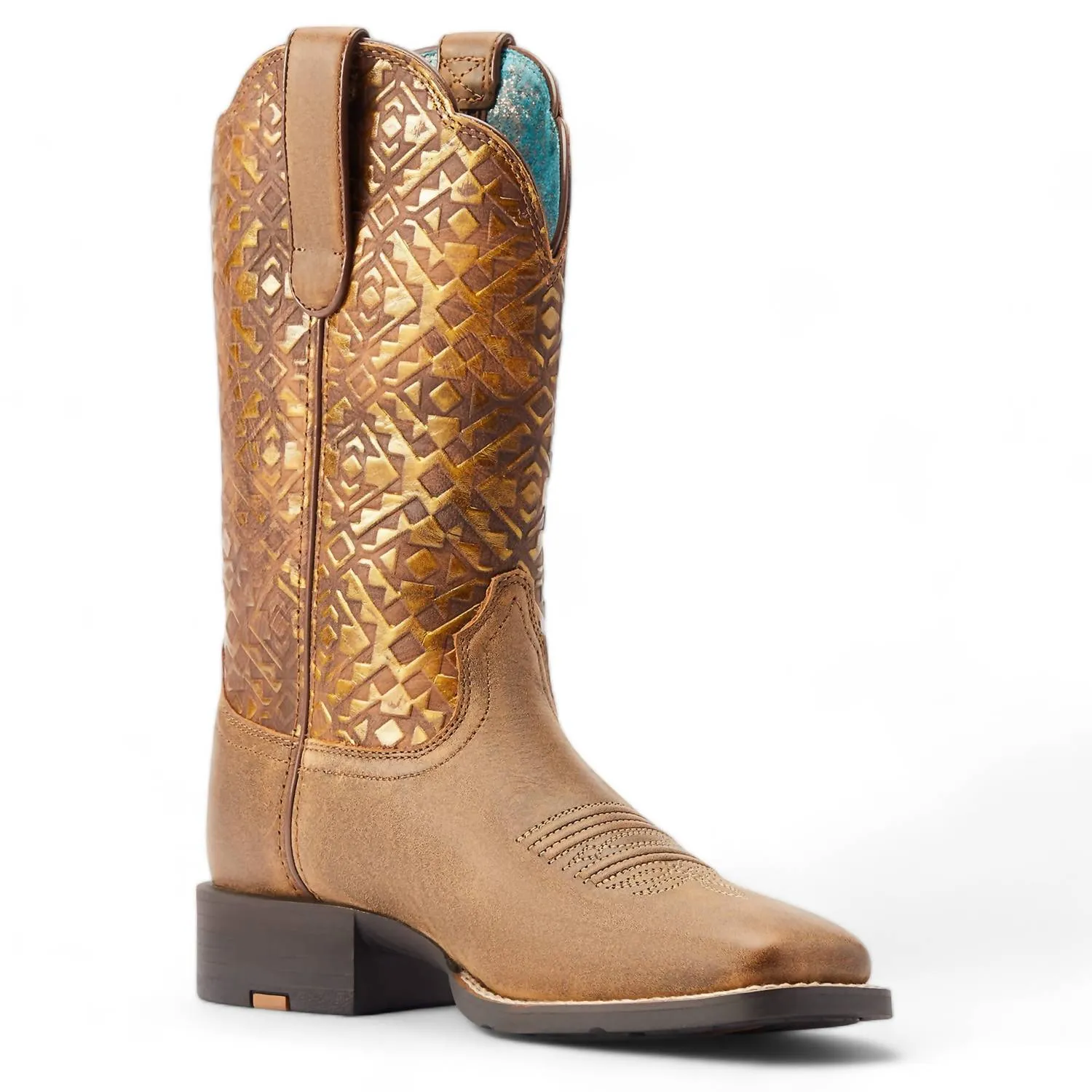 Women's Round Up Wide Square Toe Western Boot In Bare Brown