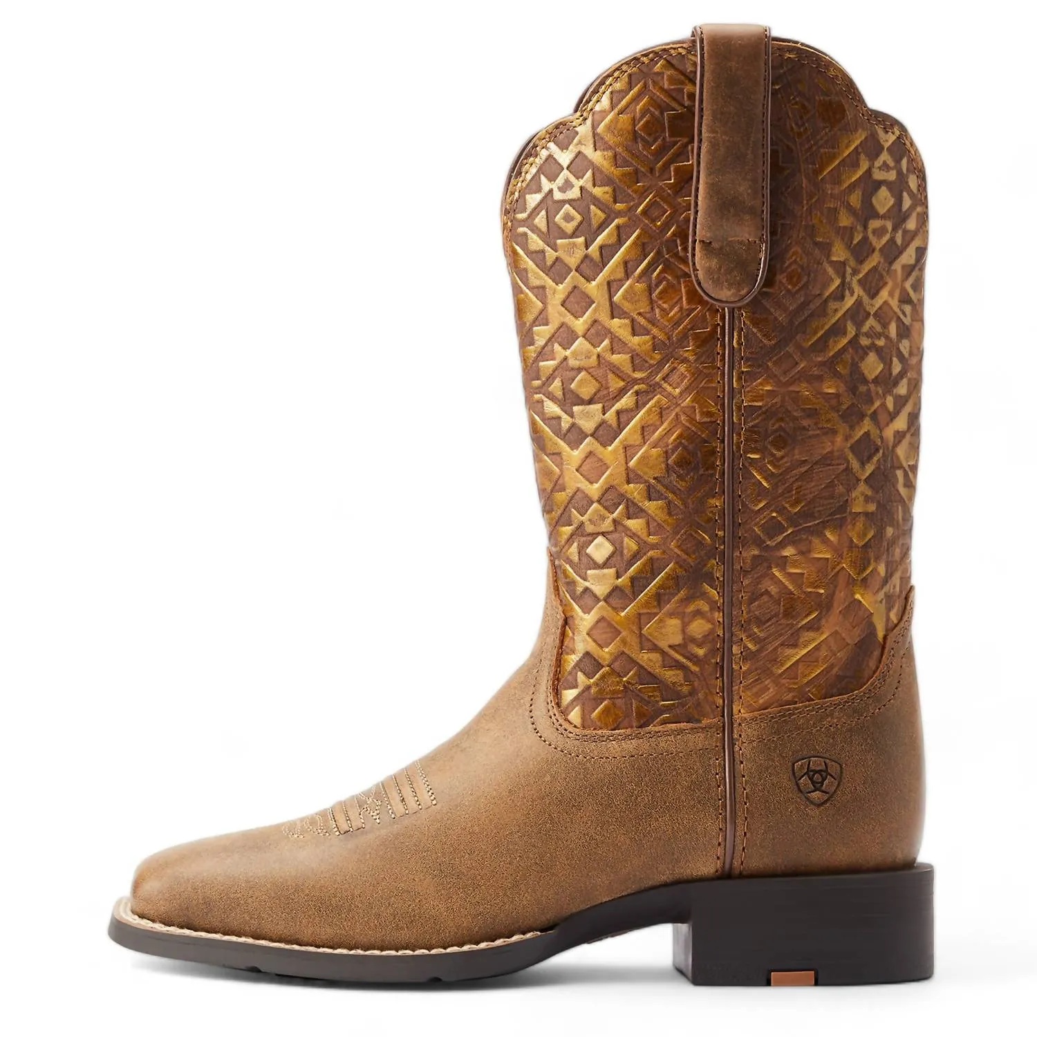 Women's Round Up Wide Square Toe Western Boot In Bare Brown