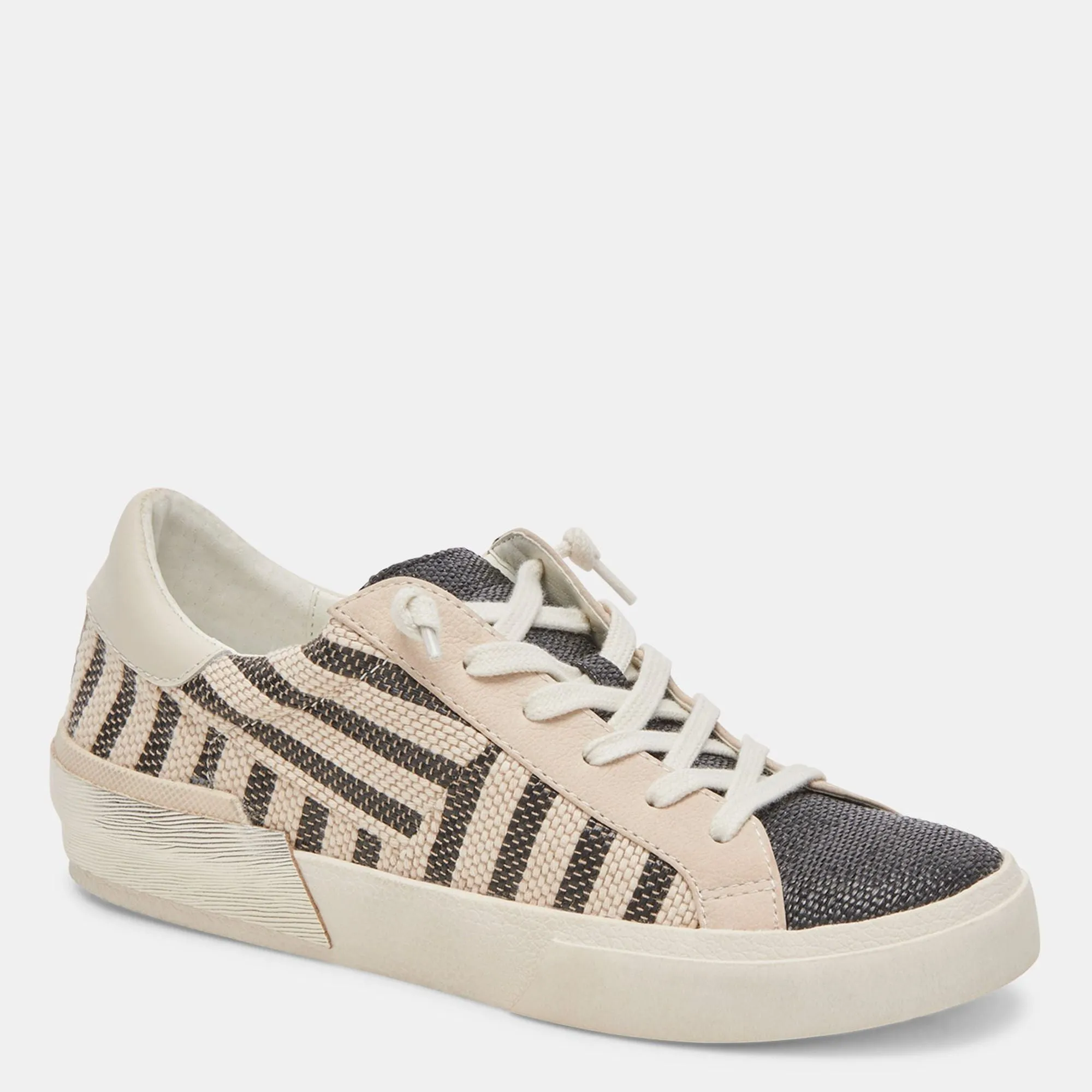 ZINA PATCH SNEAKERS BLACK BEIGE RAFFIA