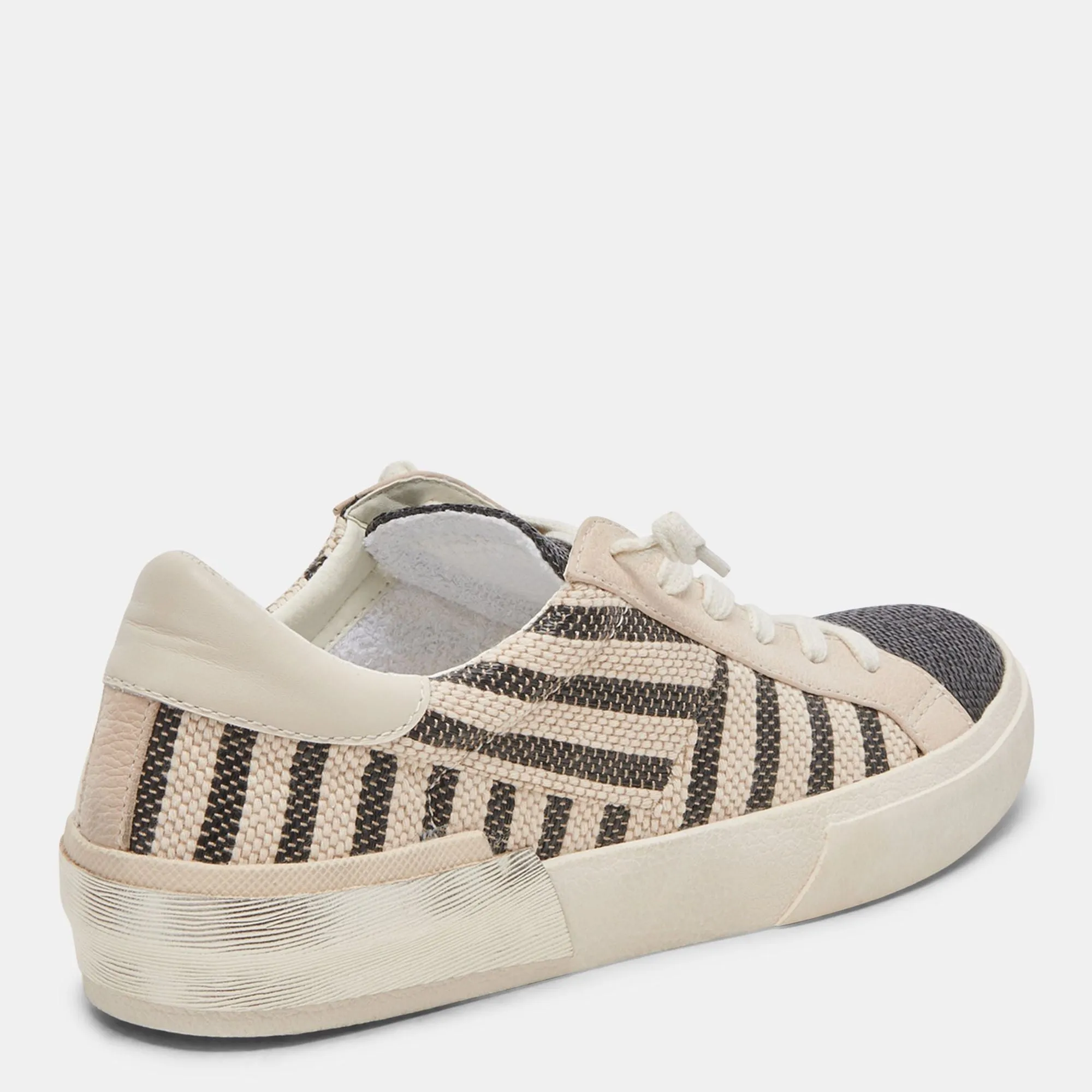 ZINA PATCH SNEAKERS BLACK BEIGE RAFFIA