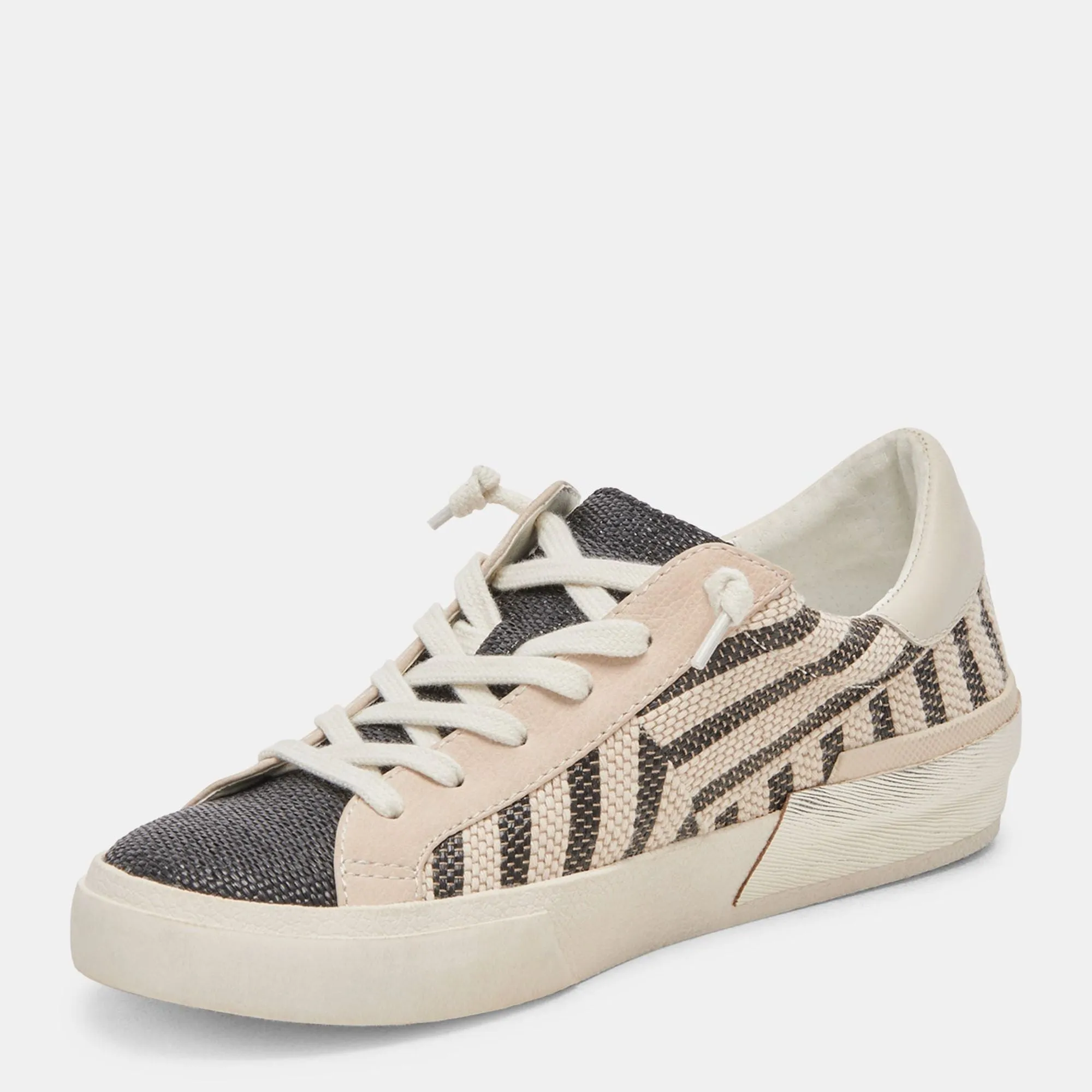 ZINA PATCH SNEAKERS BLACK BEIGE RAFFIA