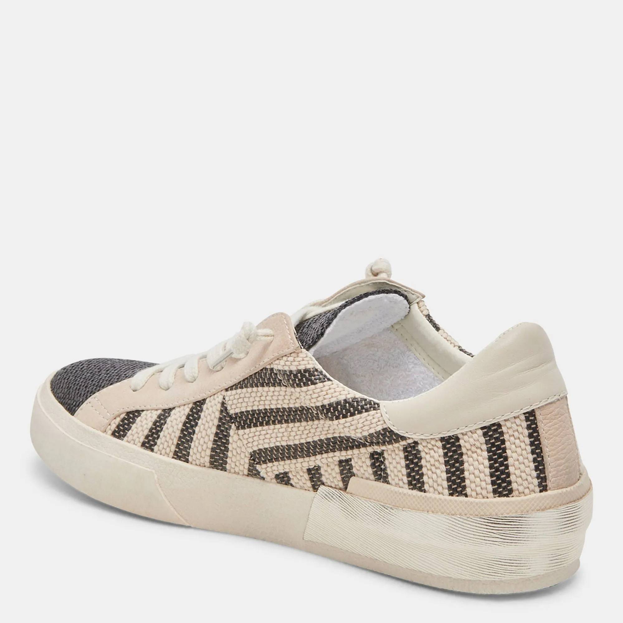 ZINA PATCH SNEAKERS BLACK BEIGE RAFFIA
