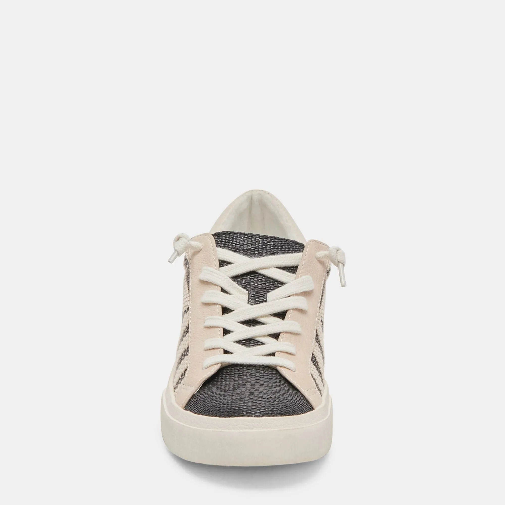 ZINA PATCH SNEAKERS BLACK BEIGE RAFFIA